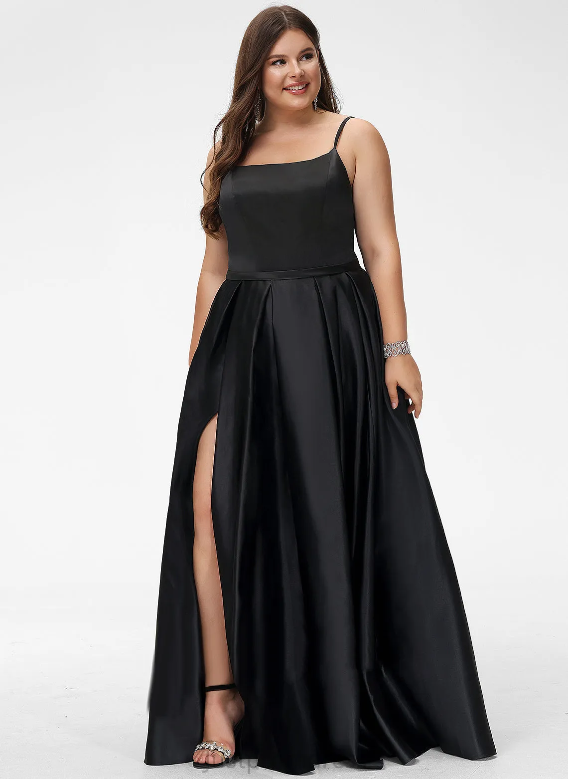 Fabric Floor-Length Neckline Straps&Sleeves A-Line Satin Length Silhouette Square Jocelynn Floor Length Empire Waist Bridesmaid Dresses